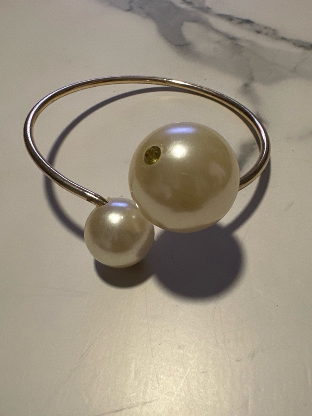 Pearl Accent Open Bangle Bracelet - Cream Faux Pearls